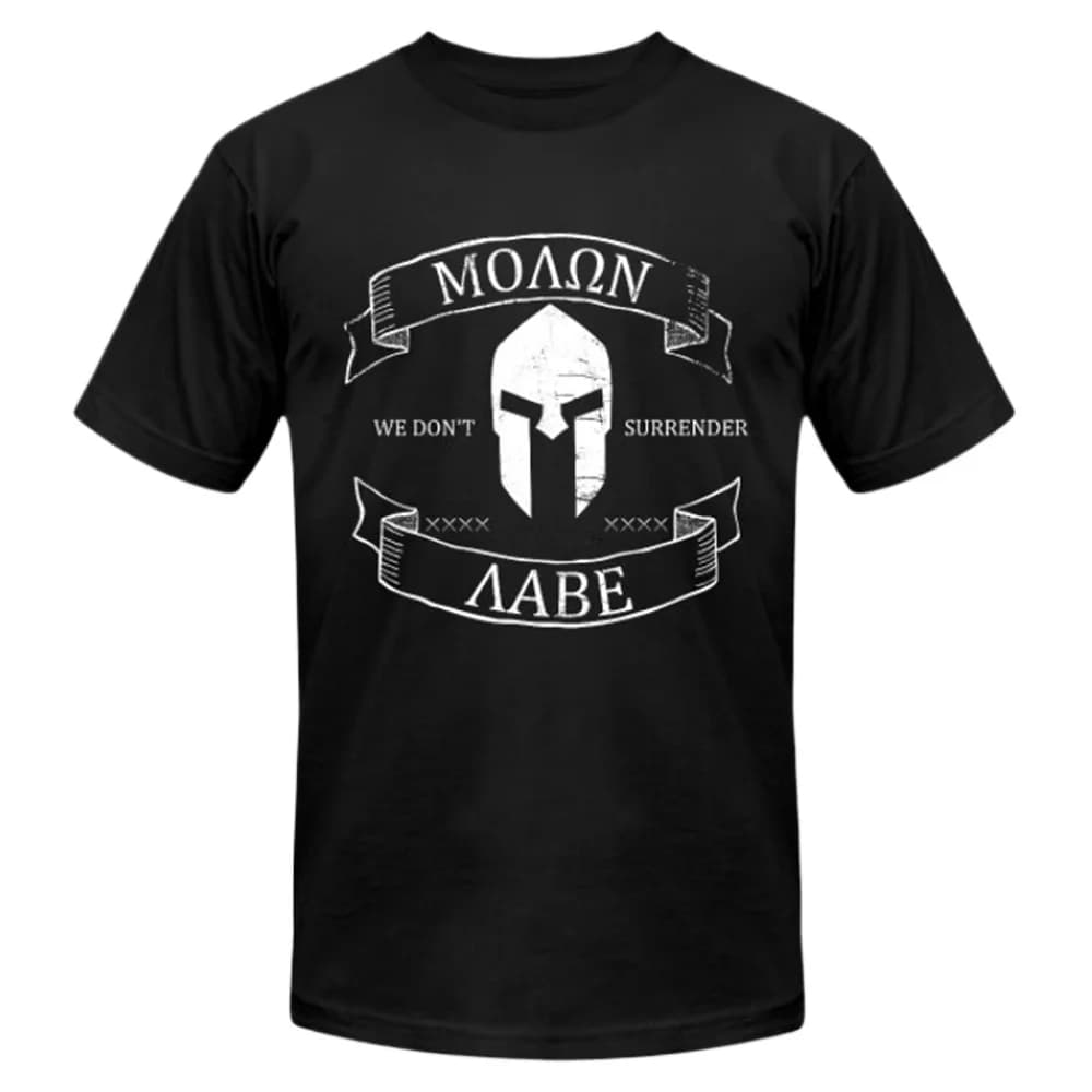 Molon Labe We Don't Surrender Spartan Helmet T-Shirt 100% Cotton O-Neck Short Sleeve Summer Casual Mens T-shirt Size S-3XL