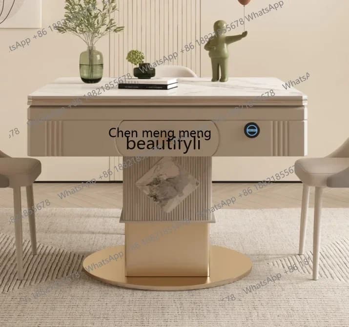 182C Light luxury automatic lifting mahjong table rock slab dining table household multi-function silent modern small apartment