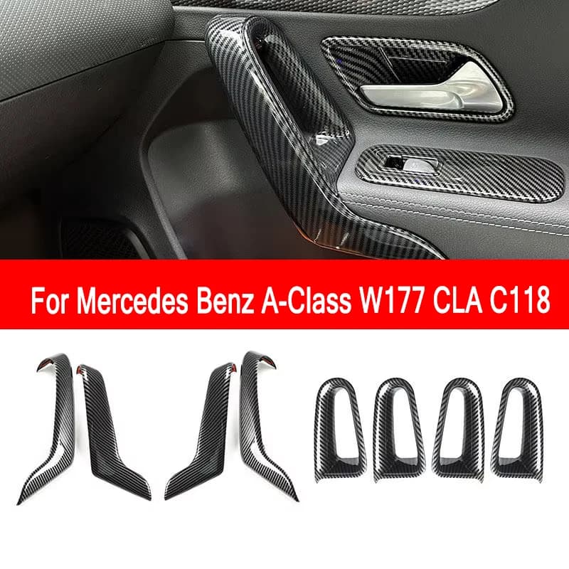 For Mercedes Benz A-Class W177 CLA C118 2019 2020 2021 Car Carbon Fiber Texture Interior Door Handle Armrest Frame Cover Trim