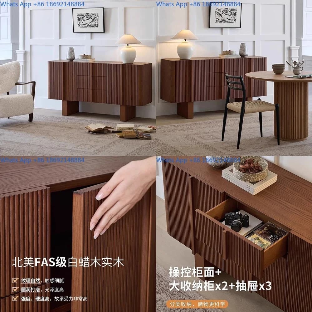 Retro Solid Wood Sideboard Storage Cabinet Living Room Buffet Cabinet Vintage Style Furniture