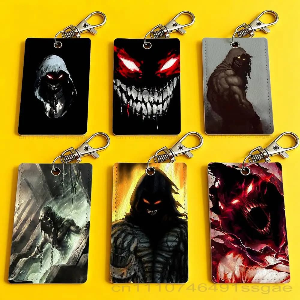 D-Disturbed Band Cool Card Case Leather Card Holder Keychain Key Ring Door Access Tags ID Card Case Keychain