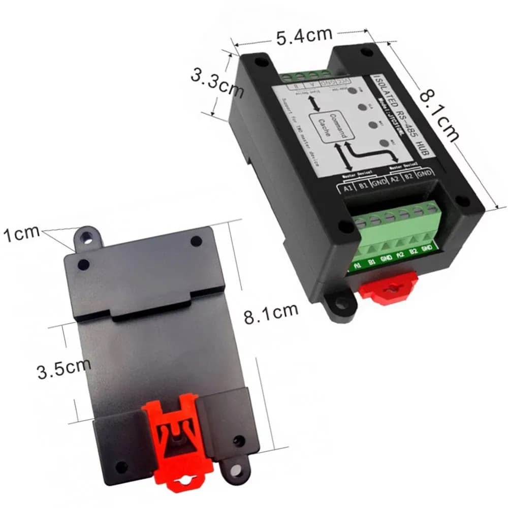 RS485 Hub Dual Master Industrial Isolated 2-in 1-out 1500V Isolation 600W Surge 115200bps Buffer Multi-Host Modbus LED Indicator