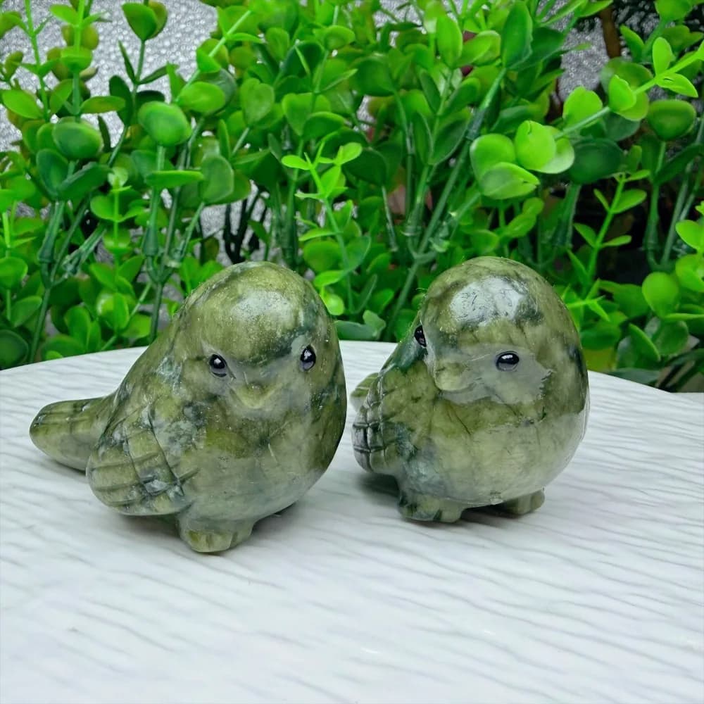 1pc 6cm Green-Veined Stone Bird Carving, Natural Hand-Carved Bird, Cute Quartz Animal Collectible