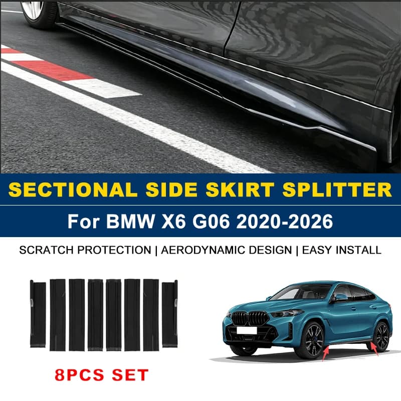 2.2m Sectional Side Skirt Extension Lips Side Spoiler, Car Exterior Modified Upgrade Kit For BMW X6 G06 2020-2026 2021 2022 2023