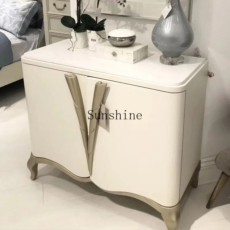 French cream white home shoe cabinet small apartment door decoration marble side cabinet against the wall