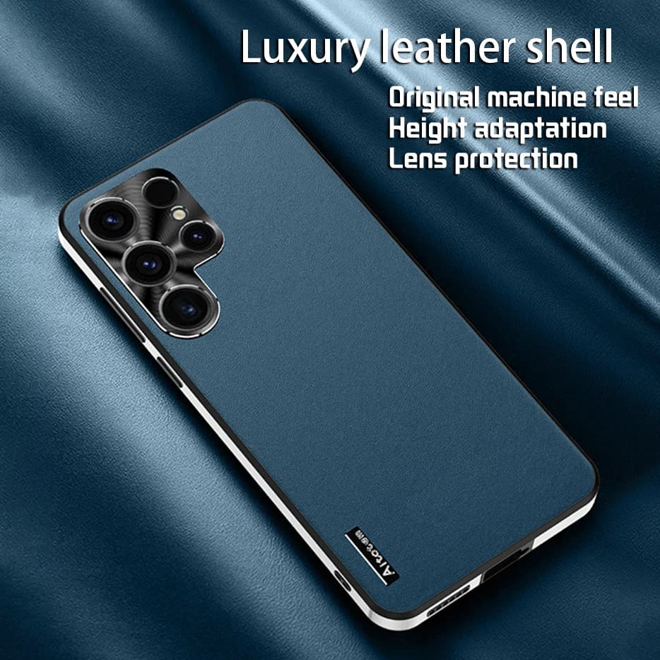 Leather Phone Case For Samsung Galaxy S24 S21 Plus S23 S22 S25 Ultra Metal Camera Protective Back Cover Soft Cases Shockproof