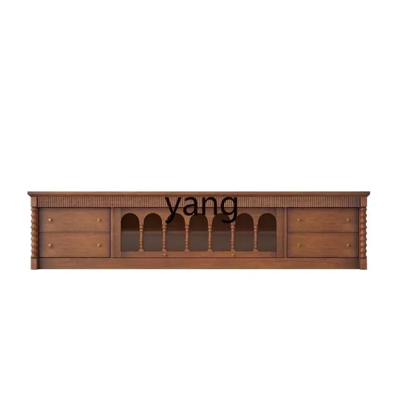 LTT French retro solid wood TV cabinet European large apartment living room audio-visual floor cabinet combination