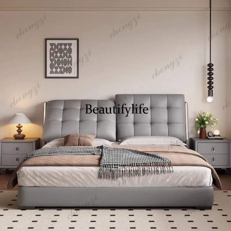 Silver Normal Double Bed Decoration Storage Elegant Wooden Luxury Double Bed Frame Adults Modern Cama Casal Furniture For Home