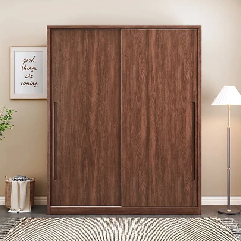 LMM, Solid Wood Wardrobe Bedroom Household Black Walnut Sliding Door Wardrobe Hanging Storage Floor Cabinet