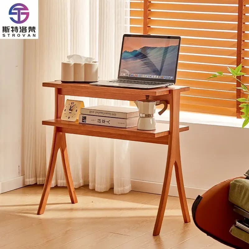 Modern Eco-Friendly Durable Wood End Table for Living Room Tall Couch Side Table Storage Shelves Long Nightstand Solid Wood Legs