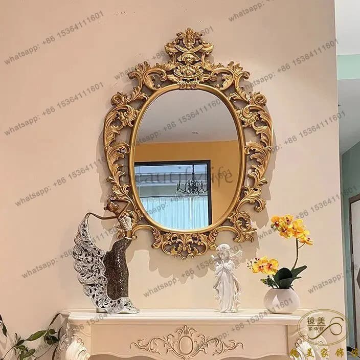 French carved decorative mirror, living room entrance, bedroom dressing mirror, light luxury and customizable