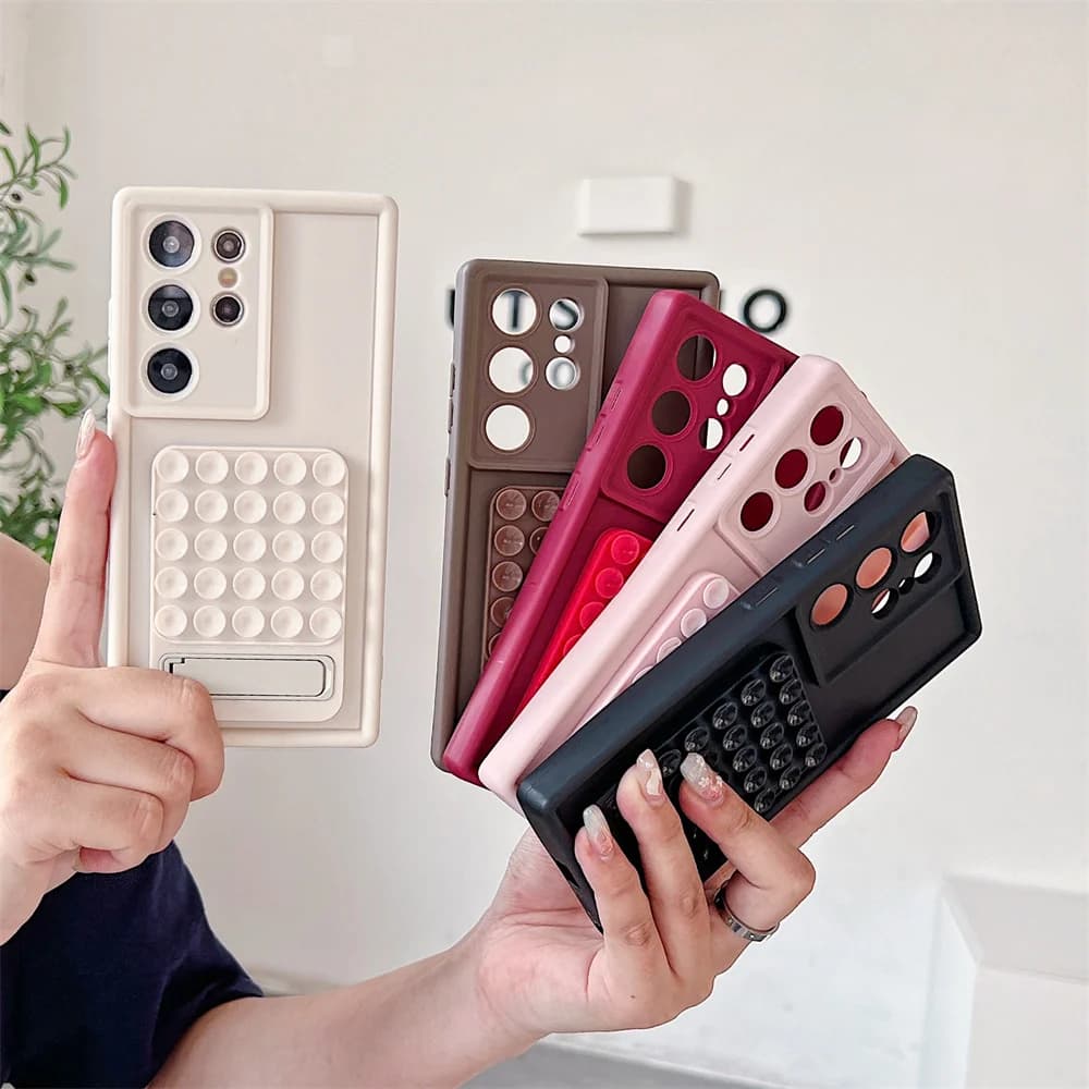 2 in 1 Matte Fashion Silicone Suction Phone Case for S26 Ultra Selfie Grip Fidget Cover for SamSung Galaxy S25 S24 A57 A56