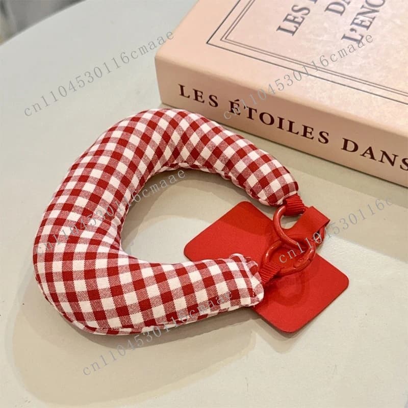 Korean ins contrasting color plaid embroidery alphabet handmade fabric soft C hand rope lanyard tide