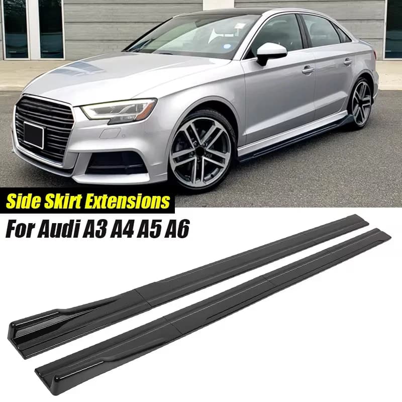 For Audi Accessories Car Side Skirts Extensions Rocker Panels Lip 8Pcs 86.6inch/2.2M Gloss Black ABS Plastic