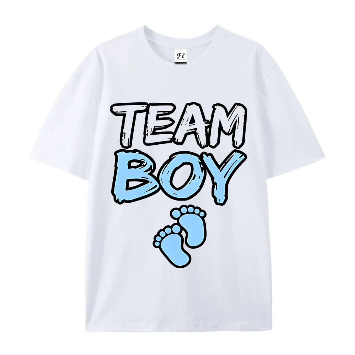 Baby Footprint Brush Text Graphic T Shirt Unisex Summer O Neck Short Sleeve Gender Reveal Print Soft Cotton Tees For Men Women