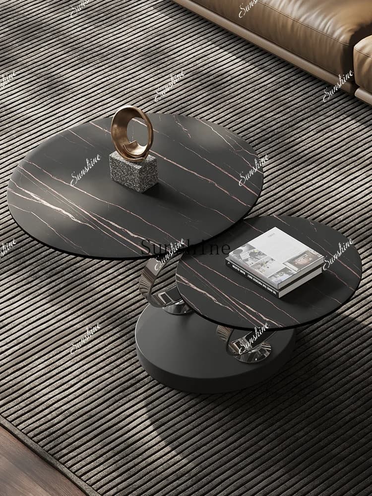 Large and small apartment light luxury rock slab creative household round coffee table  FT