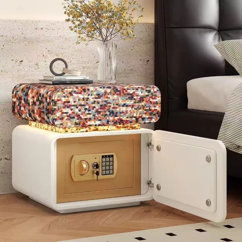 Solid wood bedside table, safe, integrated household bedroom, medieval cream wind soft bag, smart bedside storage cabinet