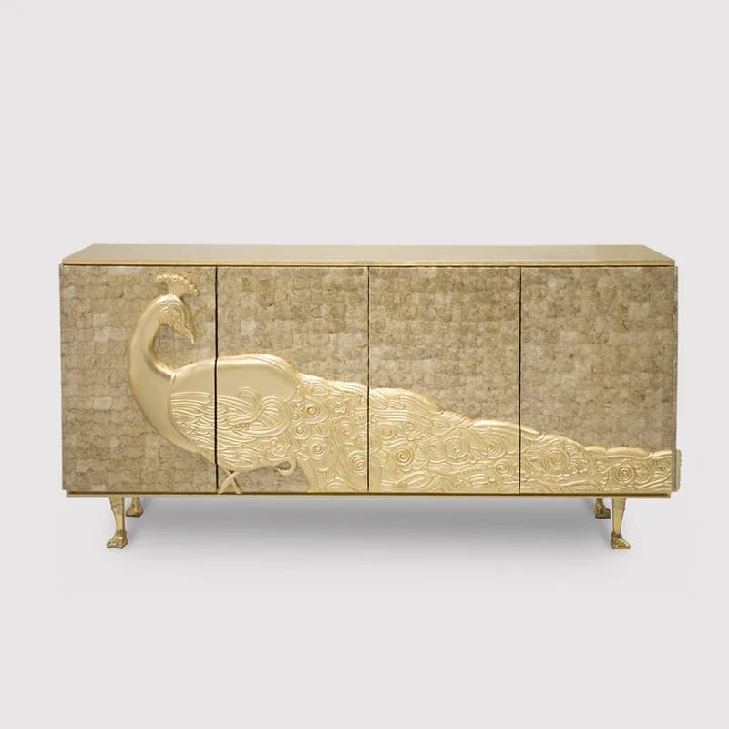 yj7  Nordic light luxury solid wood gold peacock carved decorative cabinet Italian side storage TV cabinet