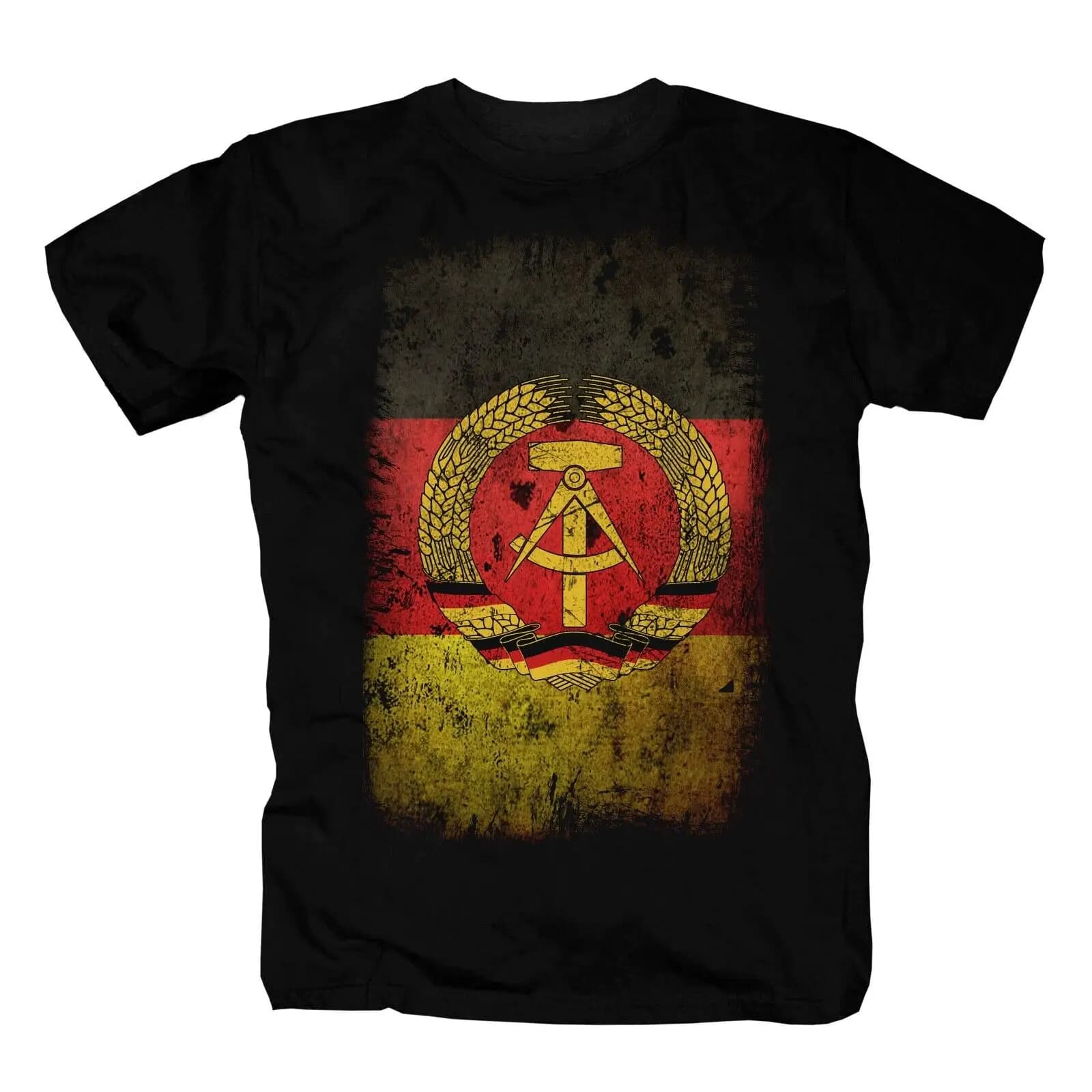 DDR East Germany GDR Osten Ostler NVA Retro Flag Badge T Shirt. 100% Cotton Short Sleeve O-Neck Casual T-Shirts Men Clothing