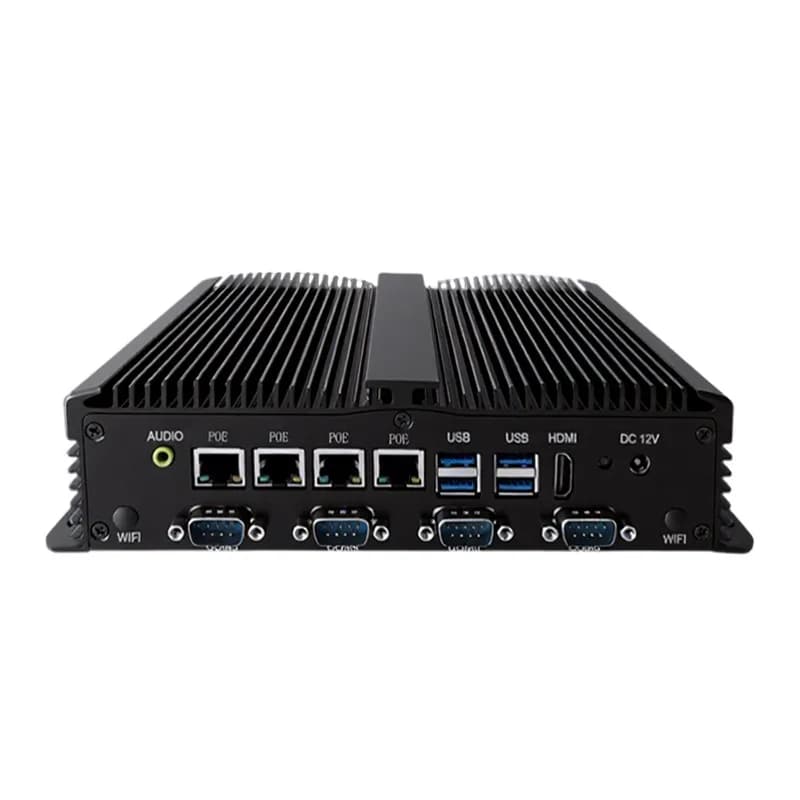 Fanless Mini Industrial PC for 8th/10th Gen Intel Core i3/i5/i7 with 4x Gigabit PoE Ports and Wide Temperature Support