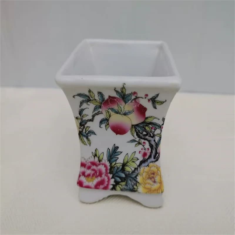 China Porcelain Flower Pot Pink Peach Patterned Indoor Outdoor Plant square Pot