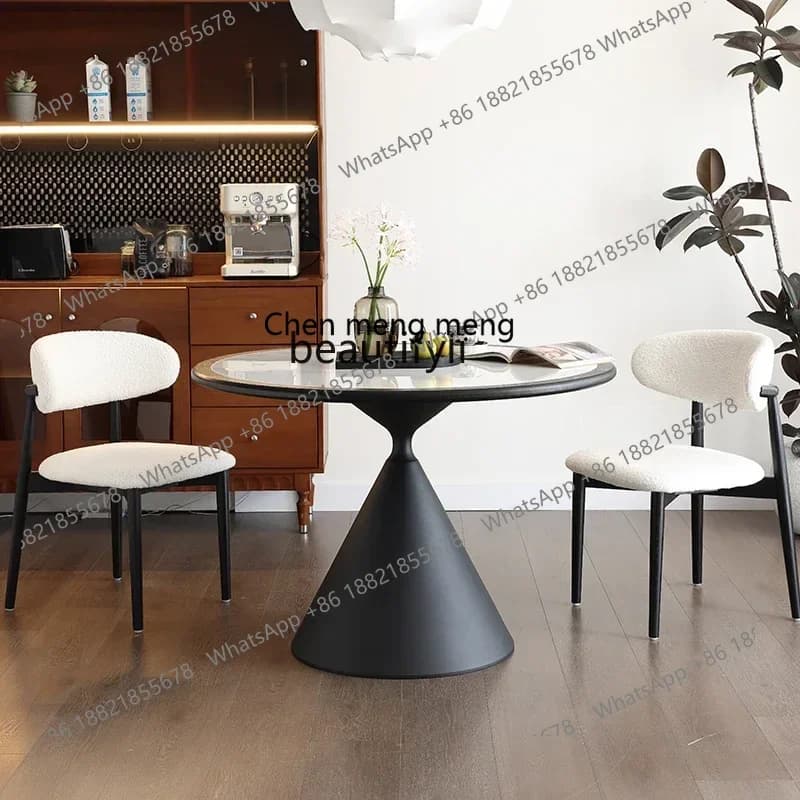178Retro style round table, rock slab round dining table, Nordic household small apartment simple black dining table