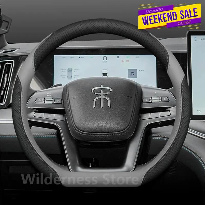 Sport Style Leather Steering Wheel Cover for BYD Song Plus Pro DMI EV 2026-2023 Steering Wheel Cover BYD SHARK 6 Accessories