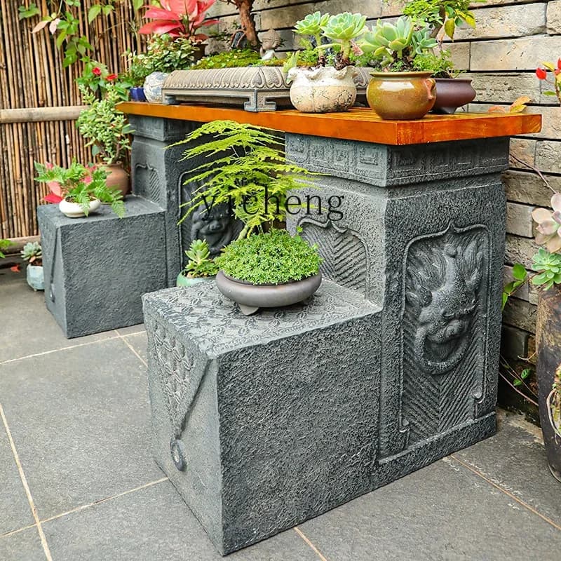 L7-15 Garden Flower Shelf Outdoor Balcony Garden Arrangement Succulent Flower Pot Shelf Solid Wood Potted Plant Display Shelf