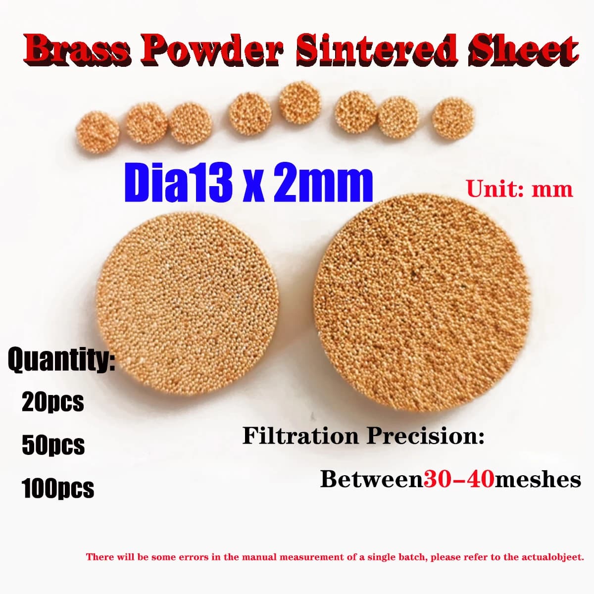 Dia13x2mm Brass Powder Sintered Circular Filter Filtration Granular Air Filter Column Precision Between 30-40 Meshes20pcs-100pcs