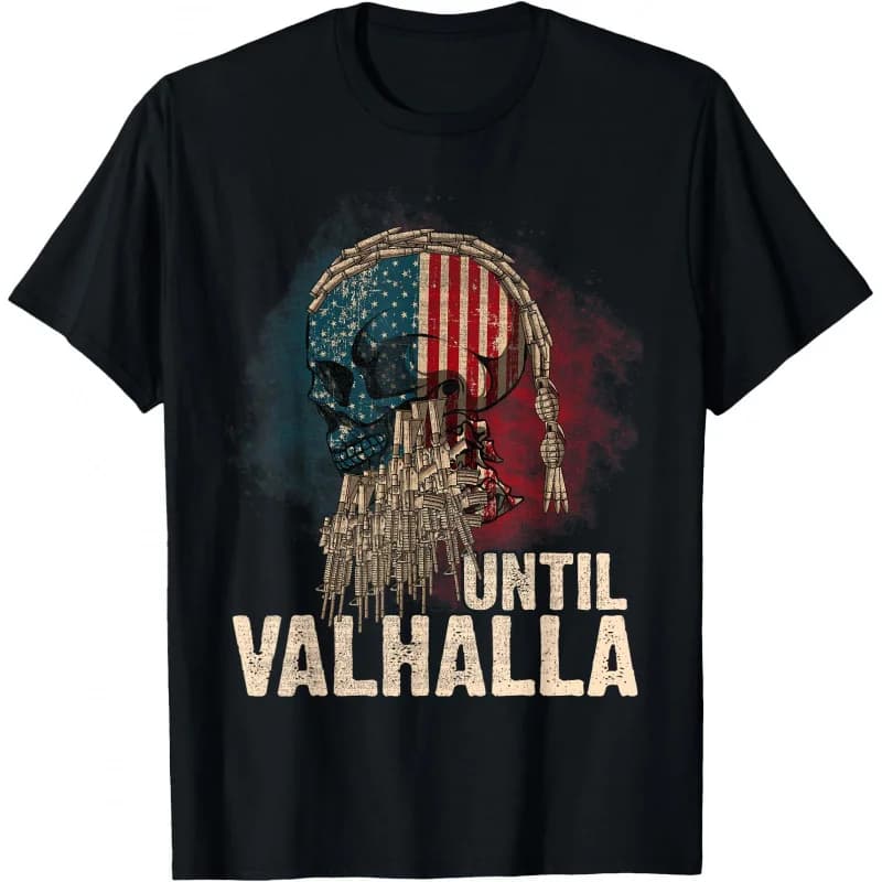 Until Valhalla Viking US Flag Nordic Gift T-Shirt Celtic Runes Norse Myths 100% cotton print Graphic clothes All size tops