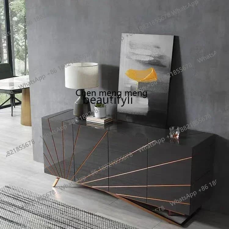 zq1Postmodern light luxury dining side cabinet solid wood Italian minimalist living room entrance entrance cabinet baking paintK