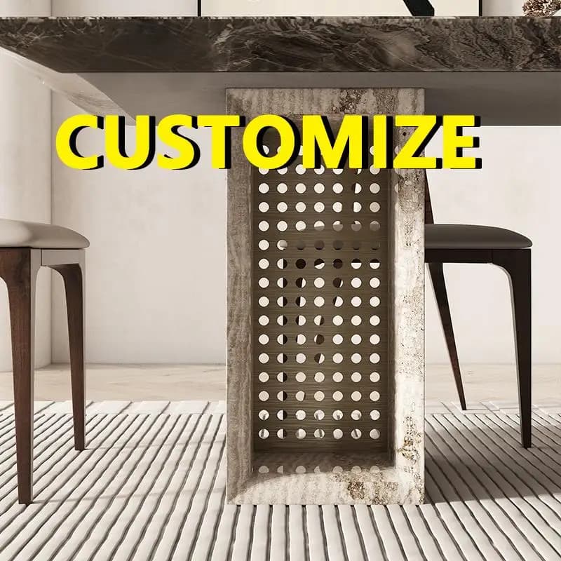 Any Size Custom Mid Century Style Stone Dining Table Natural Mottled Interlac Veins Classic Retro Shape Iconic Retro Decor Table