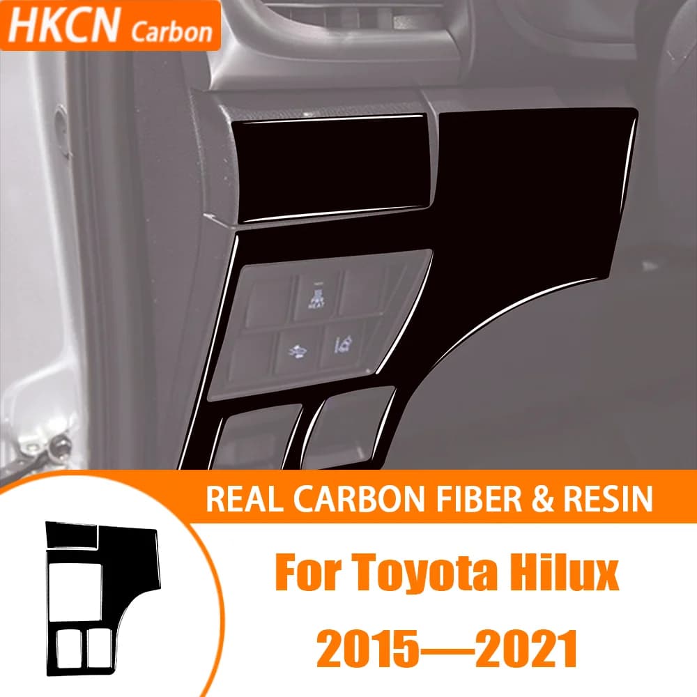 Real Carbon Fiber Front Engine Cap Switch Button Panel Car Interior Accessories Trim Sticker For Toyota Hilux 2015—2021
