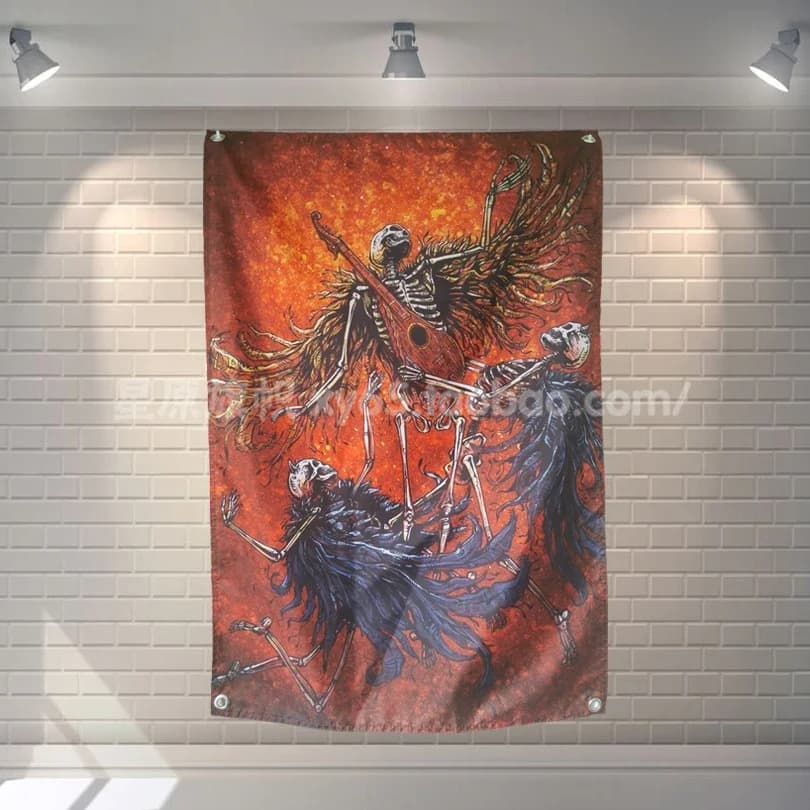 Retro Industrial Style Skeleton Band Hanging Art Waterproof Cloth Polyester Fabric 56X36 inches Flags banner Bar Cafe Decor