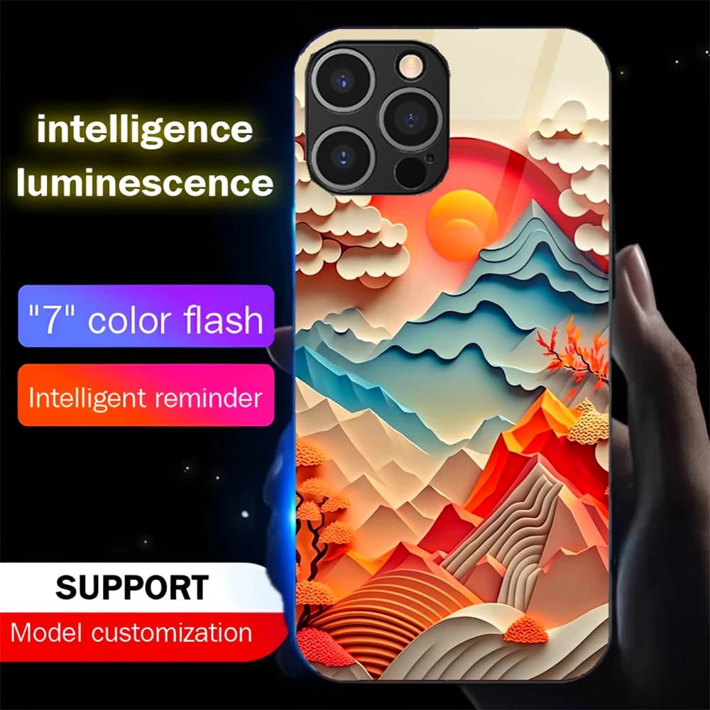Classic Landscape Style LED Light Up Phone Case Glowing Back Cover For Samsung S25 S24 S23 FE S22 S21 S20 Plus Ultra A54 A14