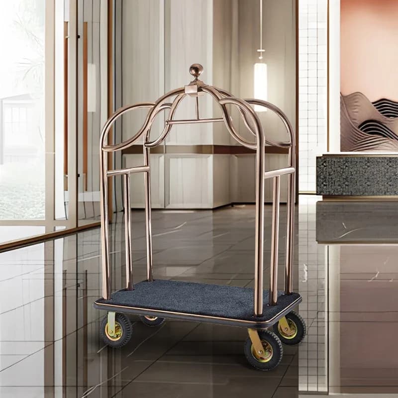 Lobby luggage cart hand-pulled stainless steel silent concierge wedding shop hand-pulled luggage cart