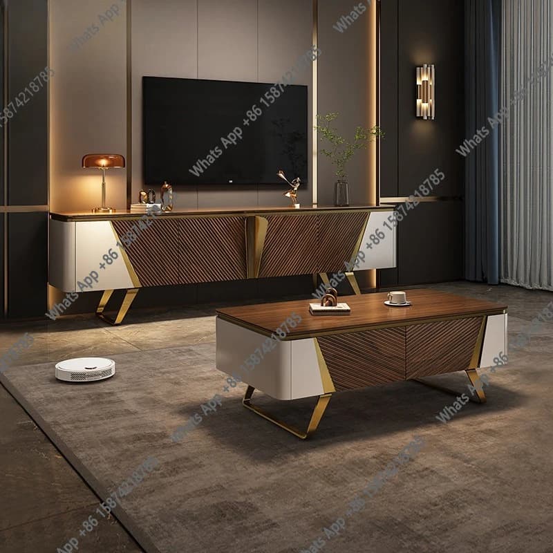 Jianhao North American black walnut solid wood coffee table TV cabinet combination light luxury modern villa large flat floor It