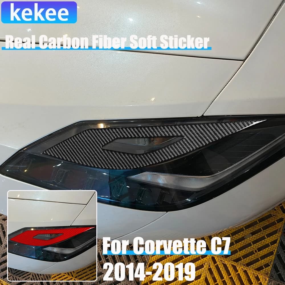 Real Carbon Fiber Car Accessories Headlight Eyebrow Decorative Trim Cover Soft Sticker For Corvette C7 LT1 Z06 ZR1 LT5 2014-2019