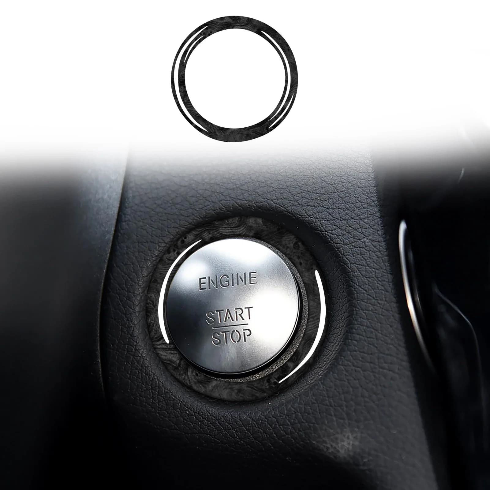 For Mercedes Benz C-Class W205 2015—2018 Carbon Fiber Ignition Button Ring Cover Frame Trim Interior Decorative Accessories