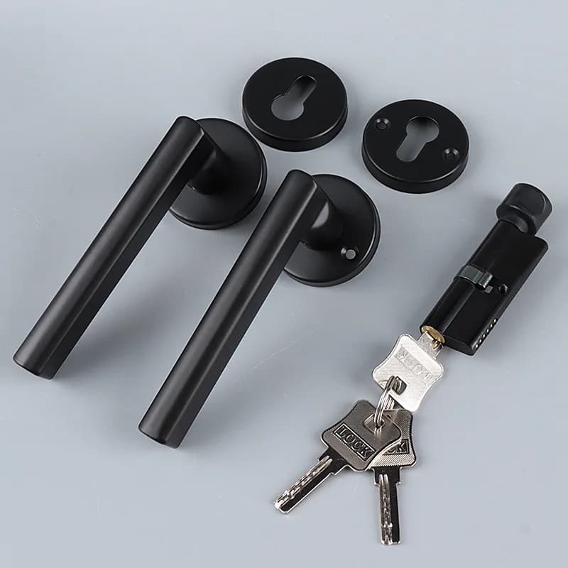 Bedroom Lock Modern Simple  Indoor Magnetic Suction Silent Room  Solid Wood Door Handle Black