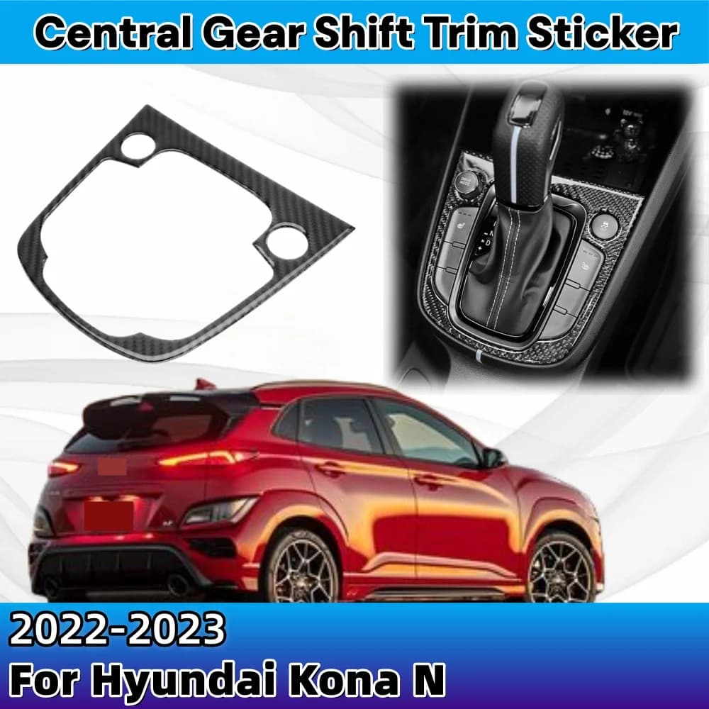 For Hyundai Kona N 2022 2023 Soft Carbon Fiber Central Gear Shift Panel Trim Sticker Car Stickers Decoration Upgrade ABS Plastic