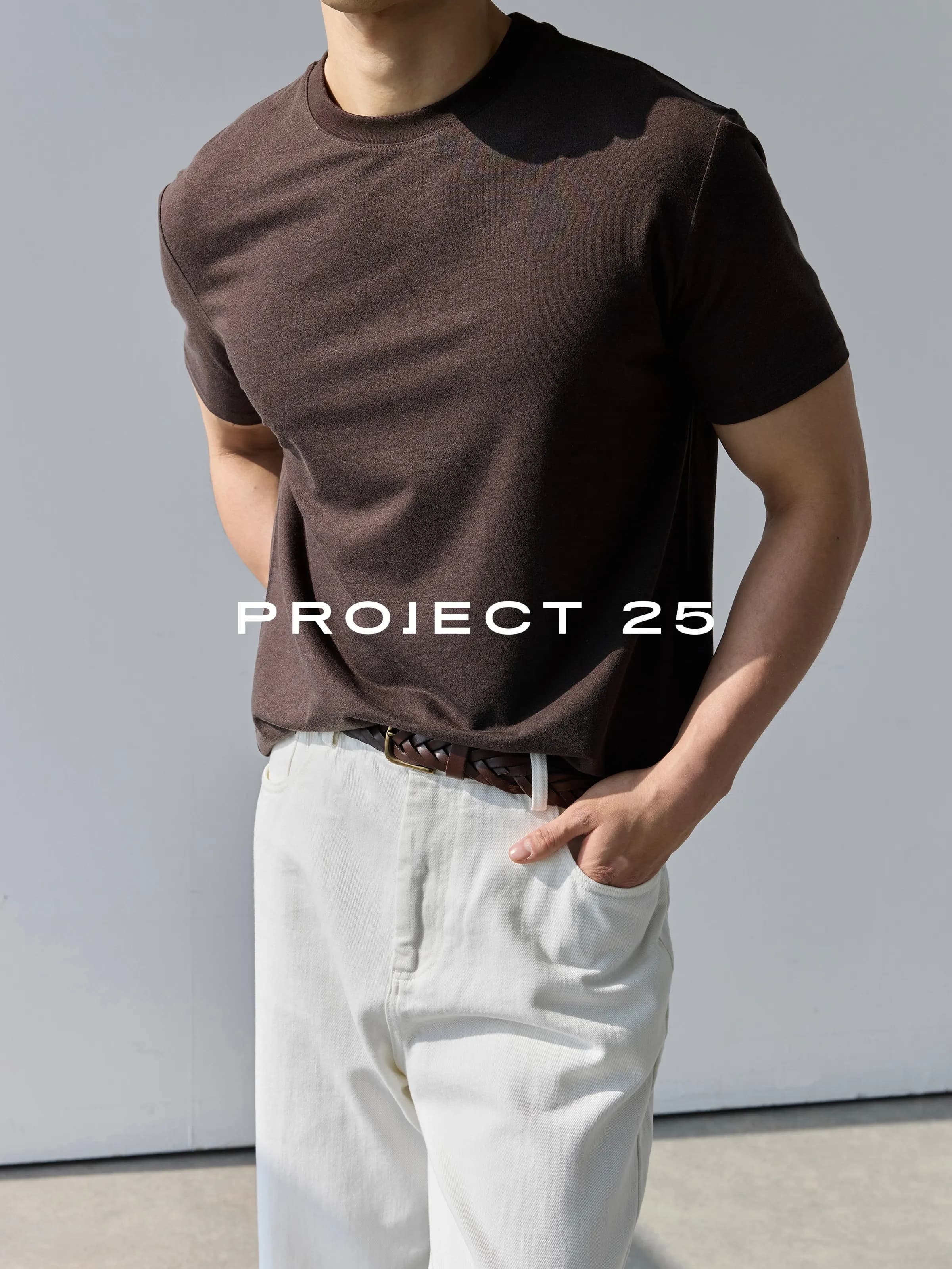 PROJECT 25 Men's Neck T-Shirt – Breathable Skin-Refreshing Versatile Short Sleeve with Refined Cuffs for Summer