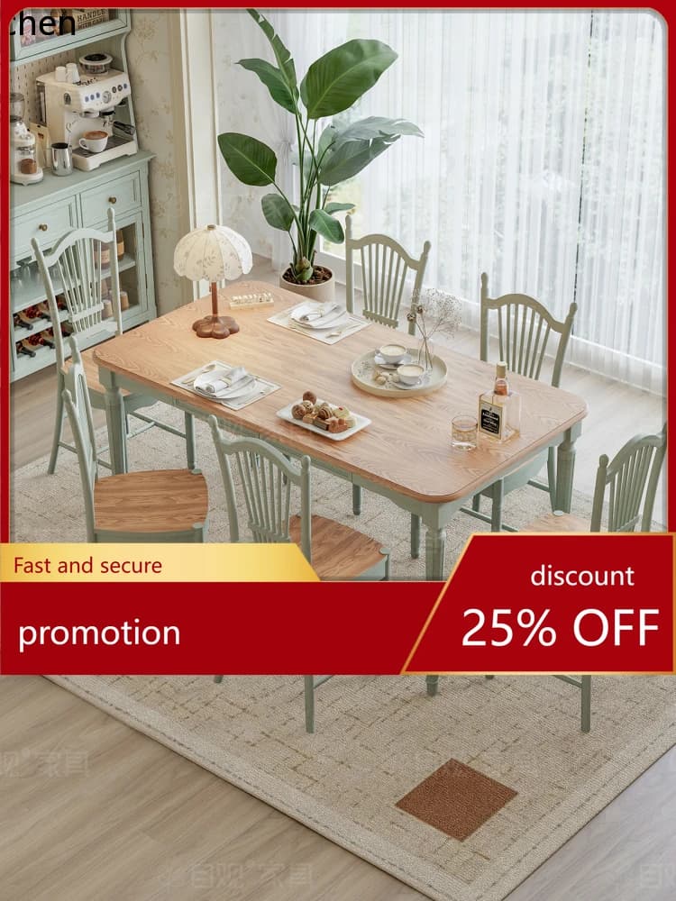 HTRetro Style Dining Table and Chairs Solid Wood Combination Home Dining Table Modern Country Style Restaurant Rectangular Table