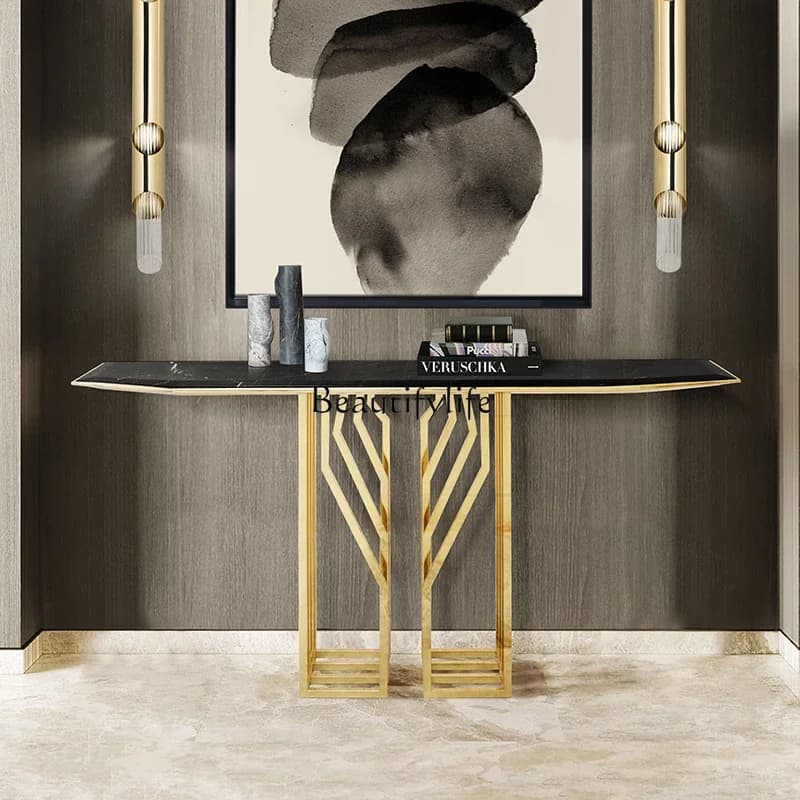 LXStainless steel entrance table, living room aisle entry, black and white root marble strip caseSSS