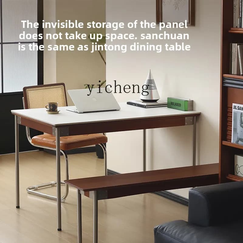 CZ-18 Extendable Foldable Rock Slab Solid Wood Dining Table Small Apartment Dining Table and Chair Set for Home