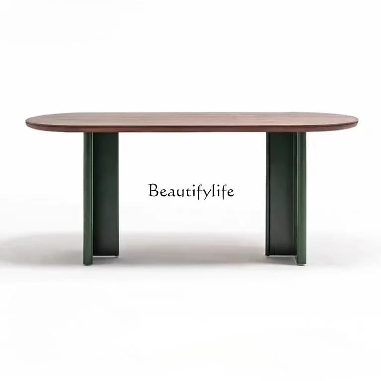09Z.-French retro solid wood dining table rectangular light luxury oval home designer workbench negotiation table