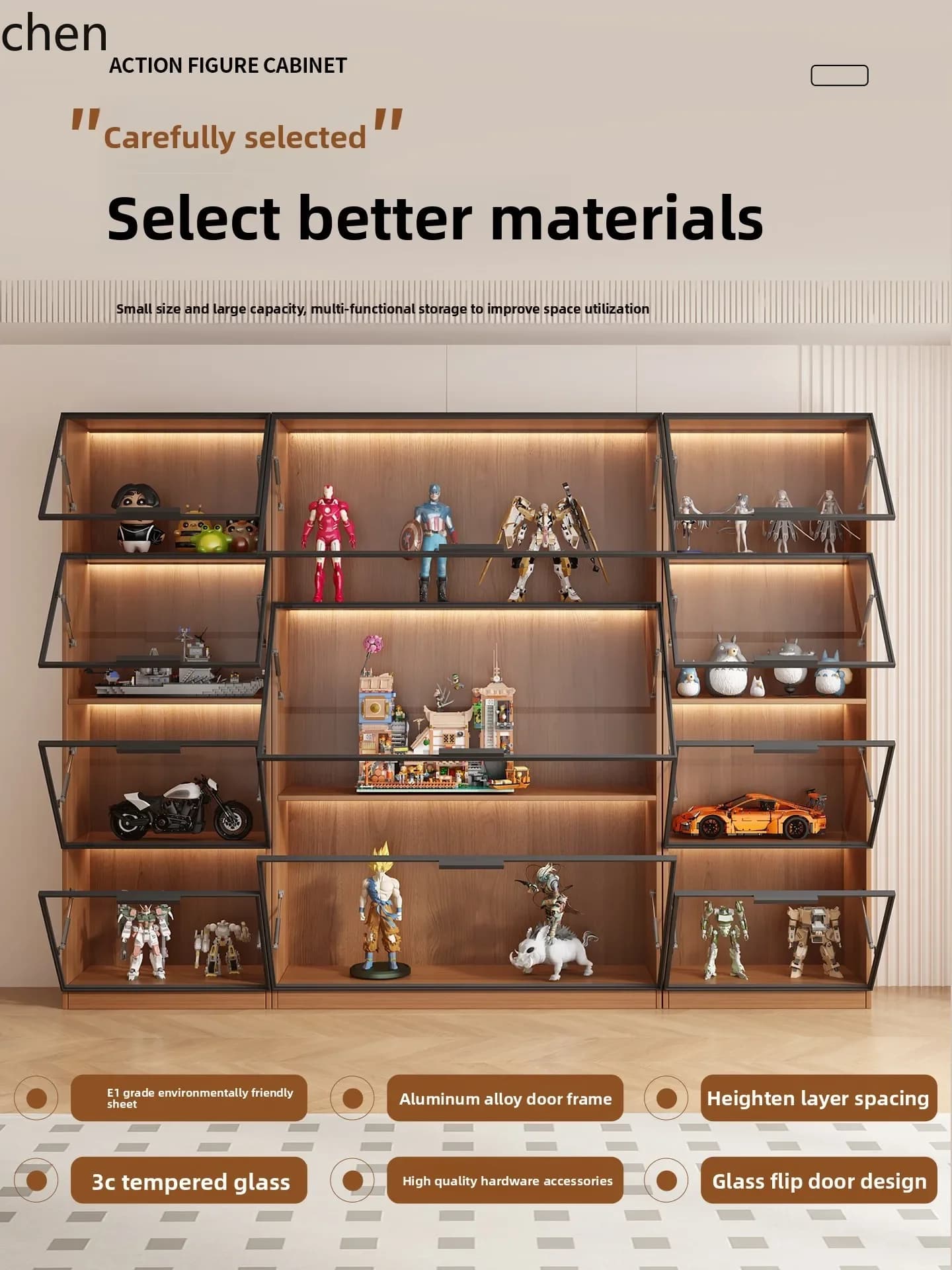 DSADisplay Cabinet with Glass Doors for Figurines, Building Blocks, Home Wine Cabinet, Living Room Blind Box Toys,