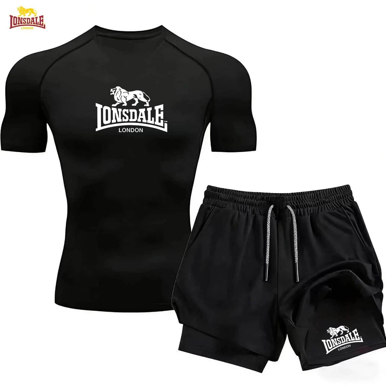 LONSDALE - Men's Cotton Sportswear, Quick-Drying Sportswear Sets, Summer Short-Sleeved T-Shirts, + Two-In-One Morning Jogging Do