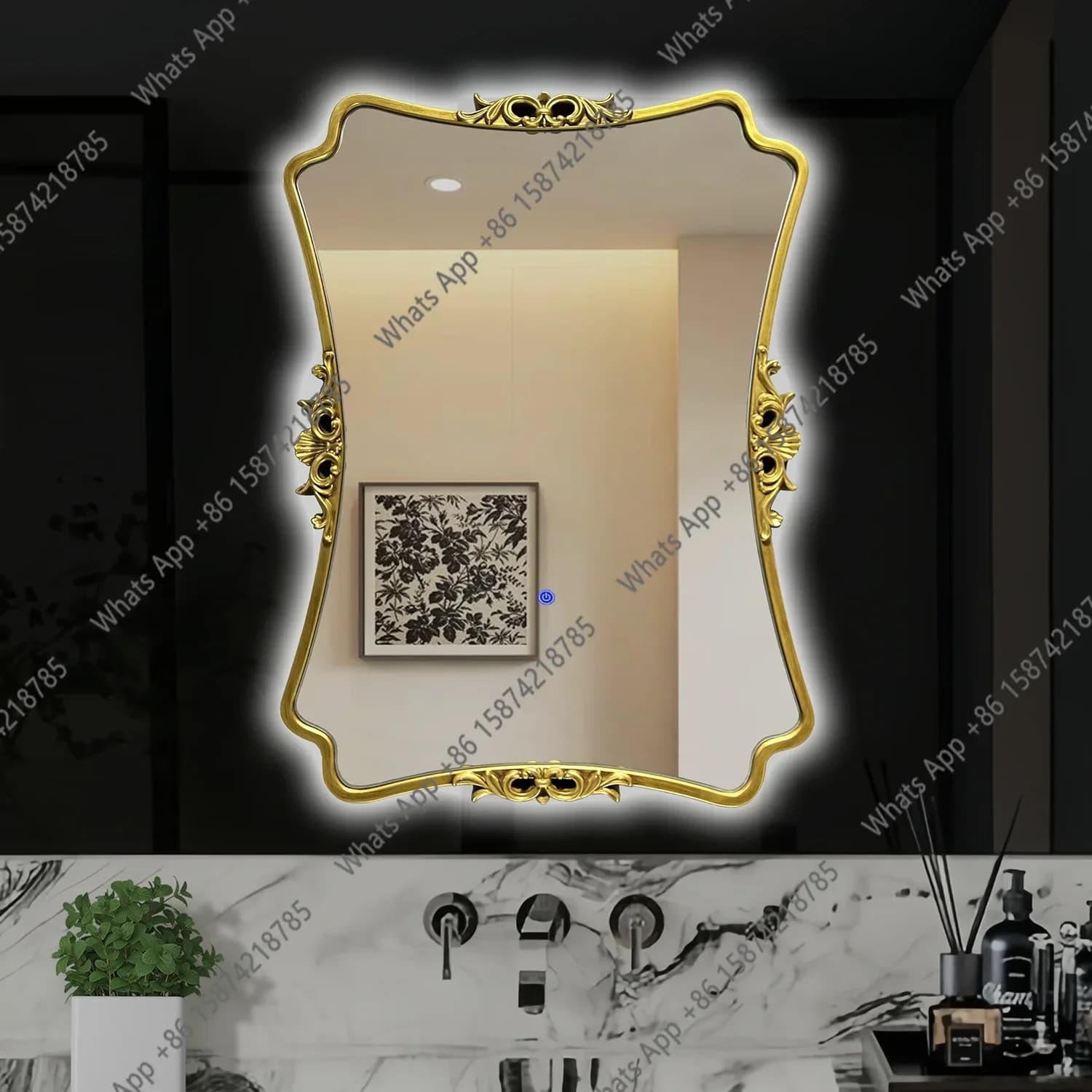Mn American Retro Bathroom Mirror Entryway Wall Mounted French Bathroom Mirror Creative LED Smart Bathroom Dressing Mirror