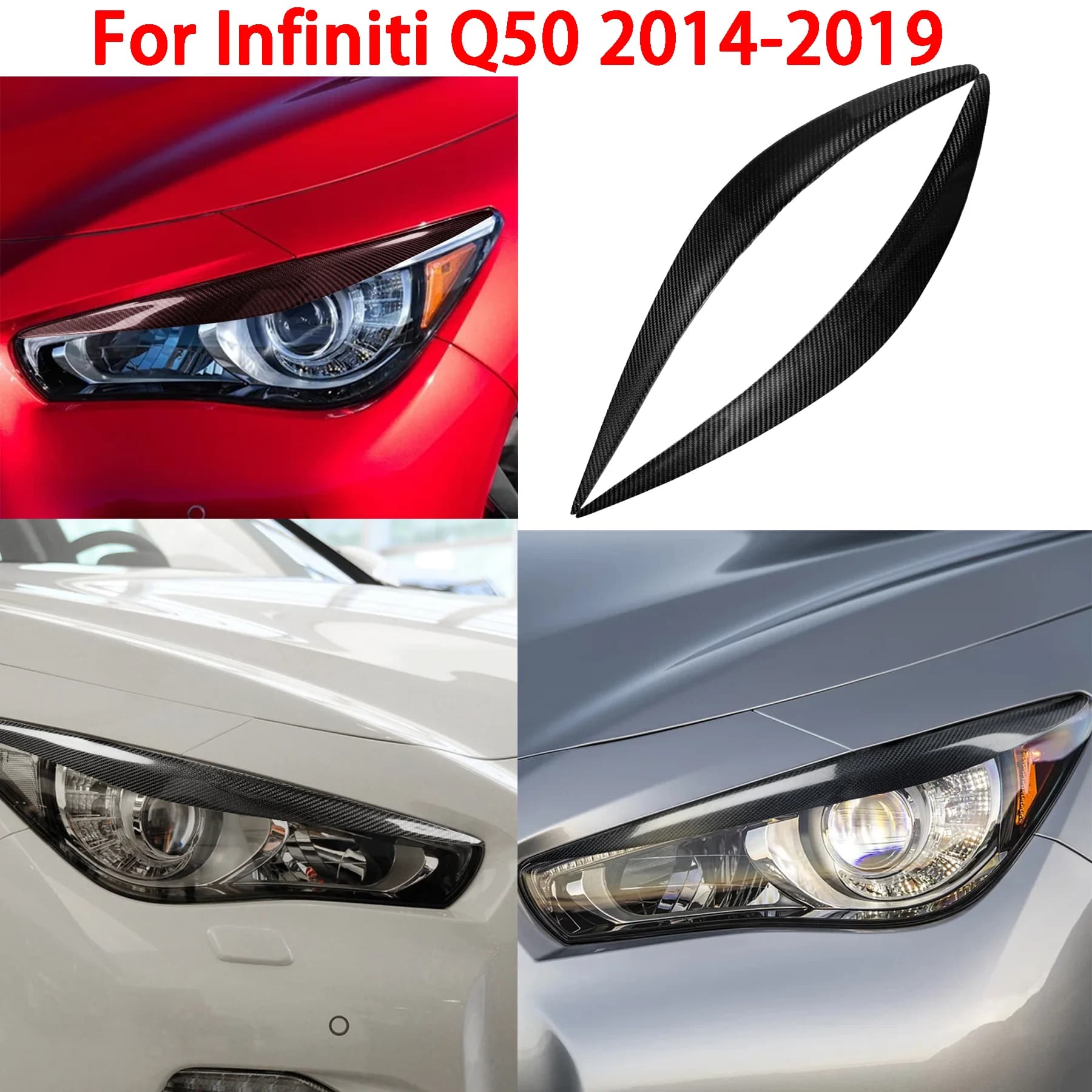 For Infiniti Q50 2014-2019 Real Carbon Fiber Car Headlight Front Light Front Lamp Eyelid Eyebrow Cover Accessory Modification